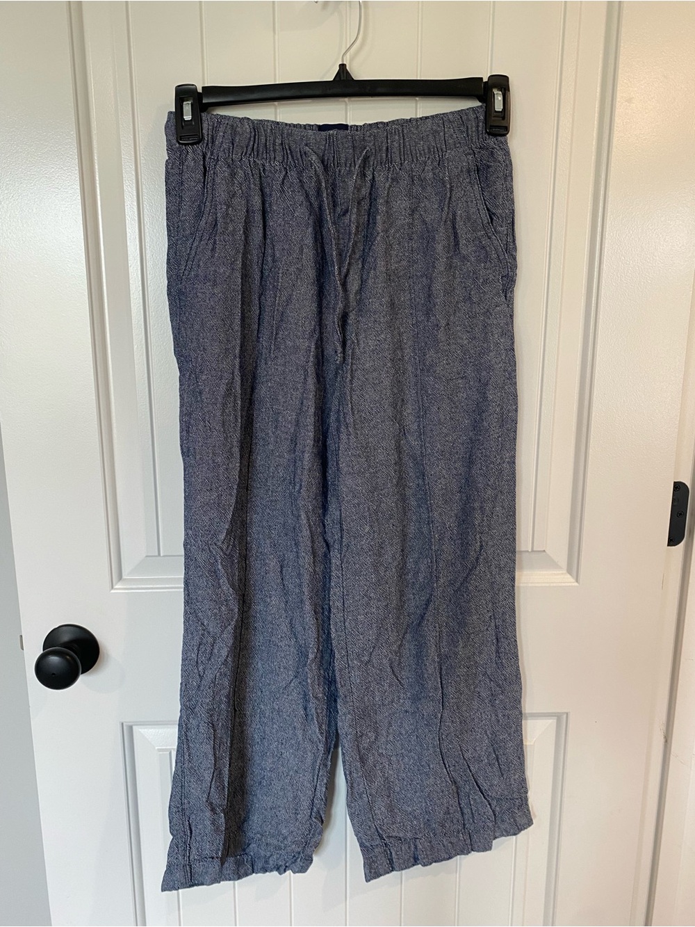 GAP Women's Navy Blue Cropped Wide-Leg Linen-Blend Pants